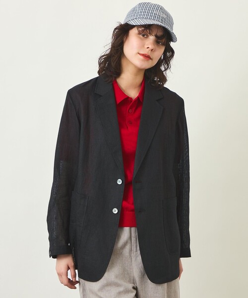 MACKINTOSH PHILOSOPHY(マッキントッシュ フィロソフィー)の「GREY LABEL リネンメッシュシアージャケット(テーラードジャケット・レディース・オフホワイト/ブラック・2)」の2枚目の写真