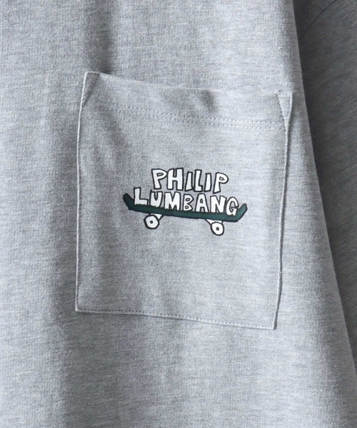 Philip Lumbang（フィリップランバン）の「Philip Lumbang/フィリップ・ランバン オーバーサイズ ポケット ワンポイント刺繍 ミニ裏毛 スウェットTシャツ Tトレーナー 半袖Tシャツ レディース メンズ（Tシャツ/カットソー・メンズ・ホワイト/ネイビー/ブラック/グレー・M/L/XL）」の11枚目の写真