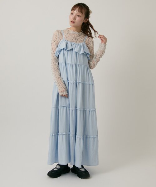 w closet(ダブルクローゼット)の「マルチウェイティアードキャミワンピース(ワンピース・レディース・ブラック/オフホワイト/ブルー/パープル・FREE)」の3枚目の写真