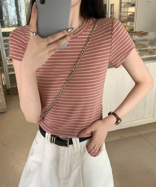 Girly Doll(ガーリードール)の「クルーネックボーダーTシャツ(Tシャツ/カットソー・レディース・ピンク/イエロー・M/L)」の13枚目の写真