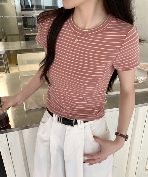 Girly Doll(ガーリードール)の「クルーネックボーダーTシャツ(Tシャツ/カットソー・レディース・ピンク/イエロー・M/L)」の14枚目の写真
