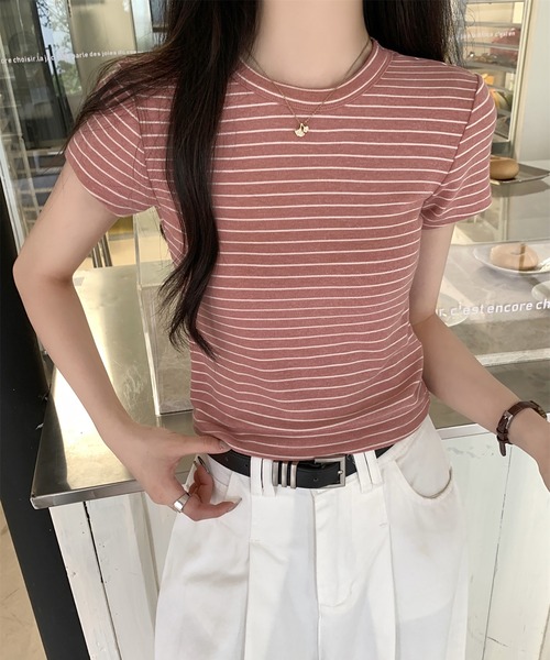 Girly Doll(ガーリードール)の「クルーネックボーダーTシャツ(Tシャツ/カットソー・レディース・ピンク/イエロー・M/L)」の15枚目の写真