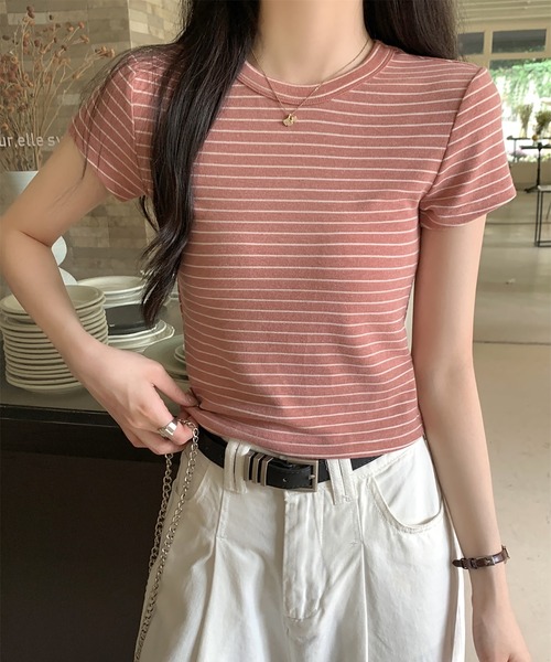 Girly Doll(ガーリードール)の「クルーネックボーダーTシャツ(Tシャツ/カットソー・レディース・ピンク/イエロー・M/L)」の18枚目の写真