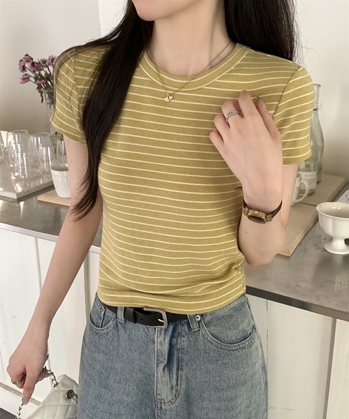Girly Doll(ガーリードール)の「クルーネックボーダーTシャツ(Tシャツ/カットソー・レディース・ピンク/イエロー・M/L)」の9枚目の写真