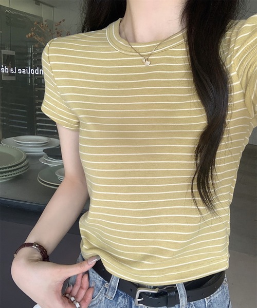 Girly Doll(ガーリードール)の「クルーネックボーダーTシャツ(Tシャツ/カットソー・レディース・ピンク/イエロー・M/L)」の10枚目の写真