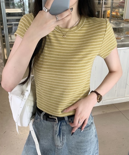 Girly Doll(ガーリードール)の「クルーネックボーダーTシャツ(Tシャツ/カットソー・レディース・ピンク/イエロー・M/L)」の11枚目の写真