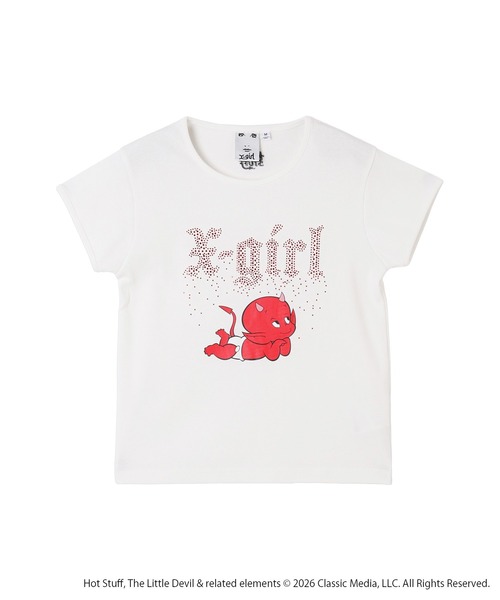 X-girl（エックスガール）の「X-girl | HOT STUFF RHINESTONE S/S BABY TEE（Tシャツ/カットソー・レディース・カモフラージュ/ホワイト・S/M）」の2枚目の写真