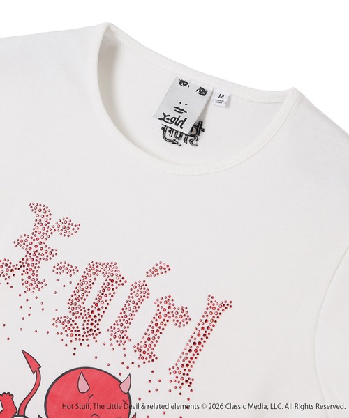 X-girl（エックスガール）の「X-girl | HOT STUFF RHINESTONE S/S BABY TEE（Tシャツ/カットソー・レディース・カモフラージュ/ホワイト・S/M）」の13枚目の写真