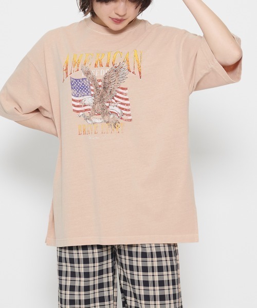 DOUBLE STEAL(ダブルスティール)の「AMERICANプリント イーグルTシャツ(Tシャツ/カットソー・レディース・ベビーピンク/カーキ・FREE)」の1枚目の写真