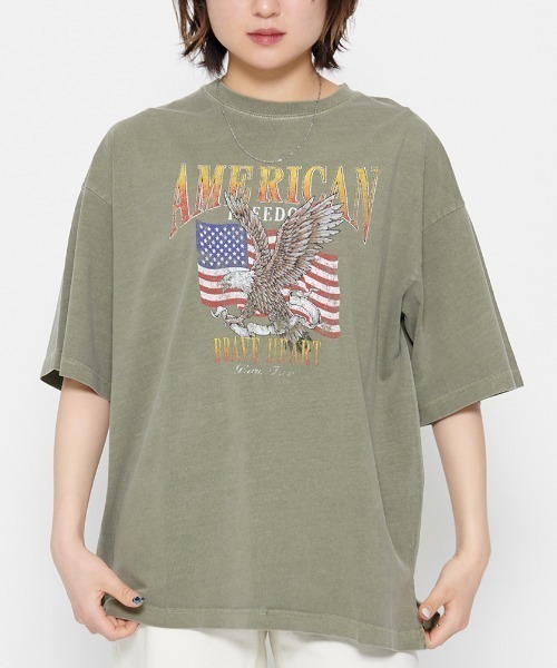 DOUBLE STEAL(ダブルスティール)の「AMERICANプリント イーグルTシャツ(Tシャツ/カットソー・レディース・ベビーピンク/カーキ・FREE)」の2枚目の写真