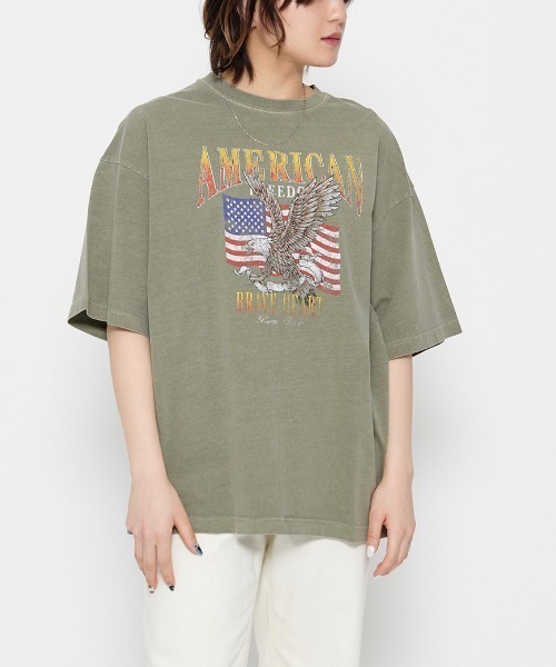 DOUBLE STEAL(ダブルスティール)の「AMERICANプリント イーグルTシャツ(Tシャツ/カットソー・レディース・ベビーピンク/カーキ・FREE)」の7枚目の写真