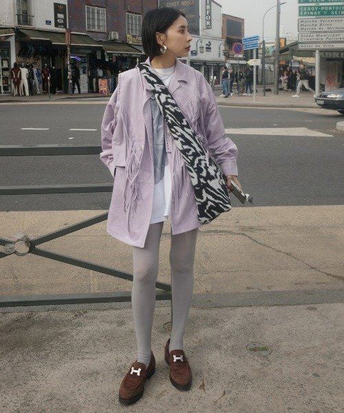 Ameri(アメリ)の「WESTERN FRINGE SYNTHETIC SUEDE VEST(ベスト・レディース・パープル/ブラウン・FREE)」の13枚目の写真