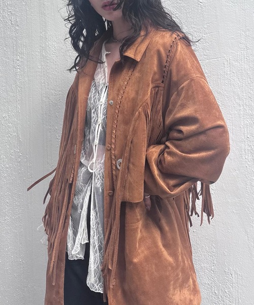 Ameri(アメリ)の「WESTERN FRINGE SYNTHETIC SUEDE VEST(ベスト・レディース・パープル/ブラウン・FREE)」の5枚目の写真