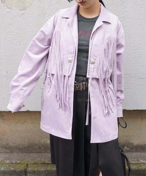Ameri(アメリ)の「WESTERN FRINGE SYNTHETIC SUEDE VEST(ベスト・レディース・パープル/ブラウン・FREE)」の19枚目の写真