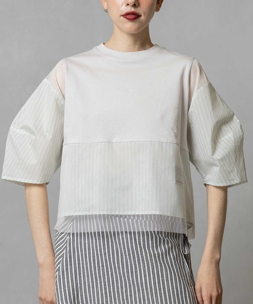 MARECHAL TERRE（マルシャルテル）の「部分シアートップス（Tシャツ/カットソー・レディース・グレイッシュベージュ/ネイビー/ブラック・MEDIUM）」の3枚目の写真