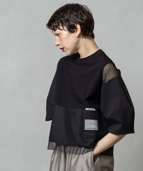 MARECHAL TERRE（マルシャルテル）の「部分シアートップス（Tシャツ/カットソー・レディース・グレイッシュベージュ/ネイビー/ブラック・MEDIUM）」の2枚目の写真