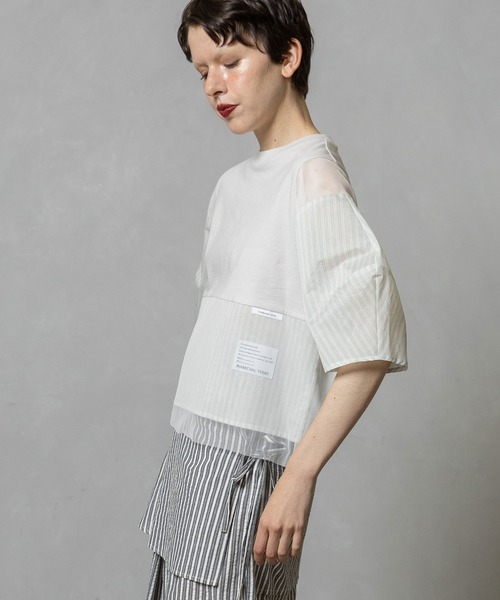 MARECHAL TERRE（マルシャルテル）の「部分シアートップス（Tシャツ/カットソー・レディース・グレイッシュベージュ/ネイビー/ブラック・MEDIUM）」の14枚目の写真