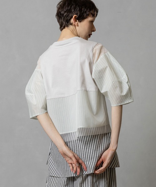 MARECHAL TERRE（マルシャルテル）の「部分シアートップス（Tシャツ/カットソー・レディース・グレイッシュベージュ/ネイビー/ブラック・MEDIUM）」の15枚目の写真