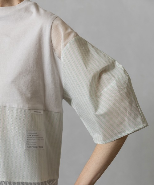 MARECHAL TERRE（マルシャルテル）の「部分シアートップス（Tシャツ/カットソー・レディース・グレイッシュベージュ/ネイビー/ブラック・MEDIUM）」の8枚目の写真