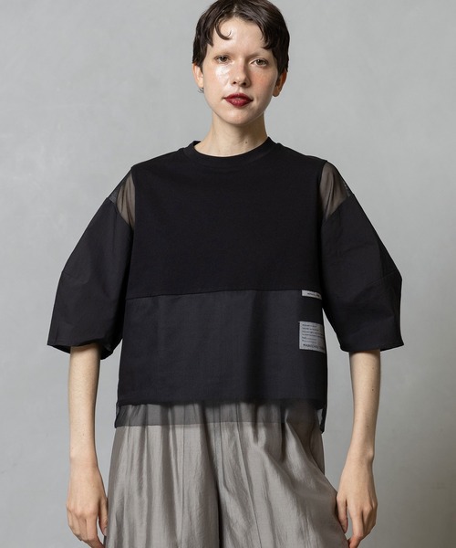 MARECHAL TERRE（マルシャルテル）の「部分シアートップス（Tシャツ/カットソー・レディース・グレイッシュベージュ/ネイビー/ブラック・MEDIUM）」の11枚目の写真