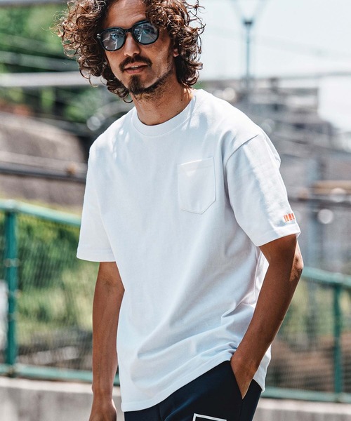 felkod(フィルコッド)の「mt10584- Barcode Embroidery 10oz Pocket Tee スーパーヘビーウェイトTシャツ(F26A320)(Tシャツ/カットソー・メンズ・ホワイト×ピンク/ネイビー/ブラック・S/M/L/XL)」の4枚目の写真