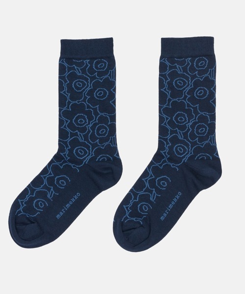 marimekko(マリメッコ)の「Linjaus Piirto Unikko / Socks(ソックス/靴下・レディース・ダークパープル/ネイビー/イエロー・35/39)」の1枚目の写真