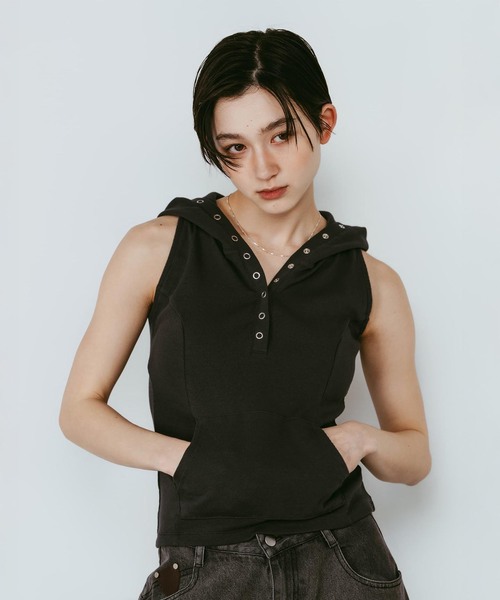 Knuth Marf(クヌースマーフ)の「Knuth Marf / クヌースマーフ snap-button hoodie(その他トップス・レディース・ネイビー/チャコールグレー/ホワイト・FREE)」の3枚目の写真
