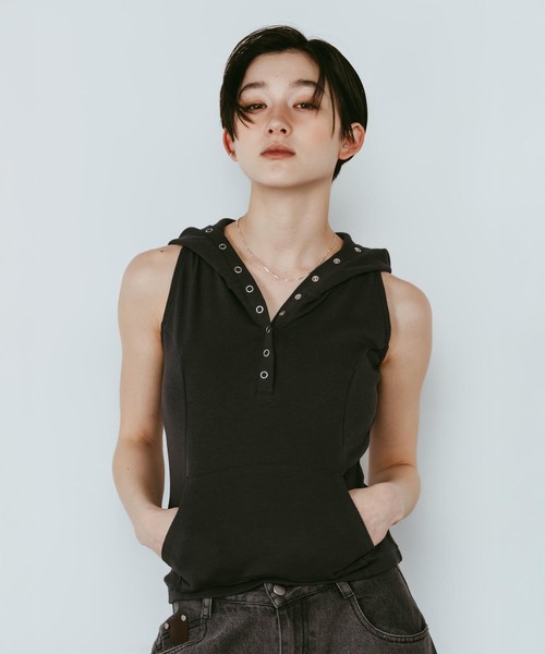 Knuth Marf(クヌースマーフ)の「Knuth Marf / クヌースマーフ snap-button hoodie(その他トップス・レディース・ネイビー/チャコールグレー/ホワイト・FREE)」の20枚目の写真