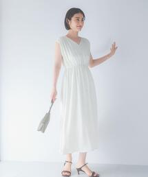 楊柳サテンウエストマークワンピース