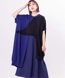 レイヤード配色ニットワンピース