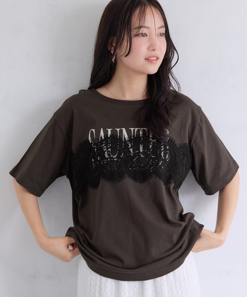 VIS（ビス）の「レースレイヤードロゴ半袖Tシャツ（Tシャツ/カットソー・レディース・ダークブラウン/サックスブルー/ホワイト・FREE）」の12枚目の写真