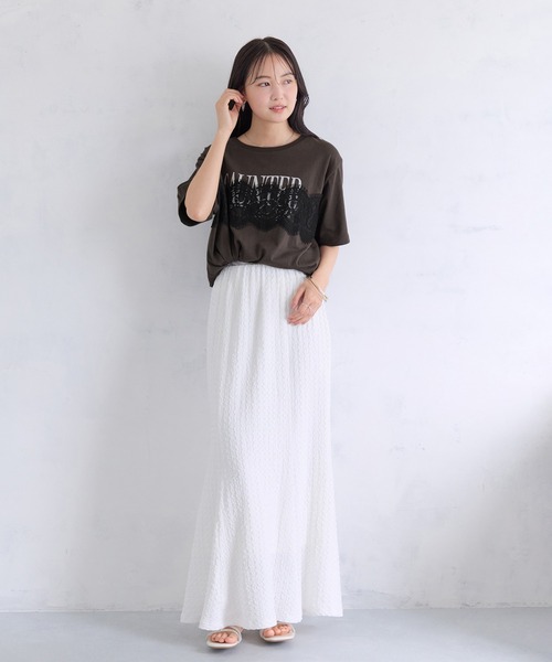 VIS（ビス）の「レースレイヤードロゴ半袖Tシャツ（Tシャツ/カットソー・レディース・ダークブラウン/サックスブルー/ホワイト・FREE）」の14枚目の写真
