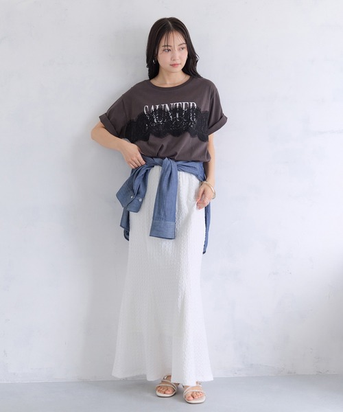 VIS（ビス）の「レースレイヤードロゴ半袖Tシャツ（Tシャツ/カットソー・レディース・ダークブラウン/サックスブルー/ホワイト・FREE）」の16枚目の写真