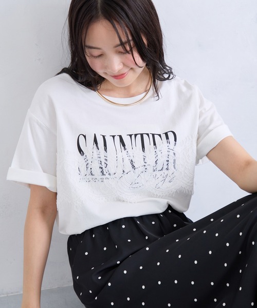 VIS（ビス）の「レースレイヤードロゴ半袖Tシャツ（Tシャツ/カットソー・レディース・ダークブラウン/サックスブルー/ホワイト・FREE）」の17枚目の写真