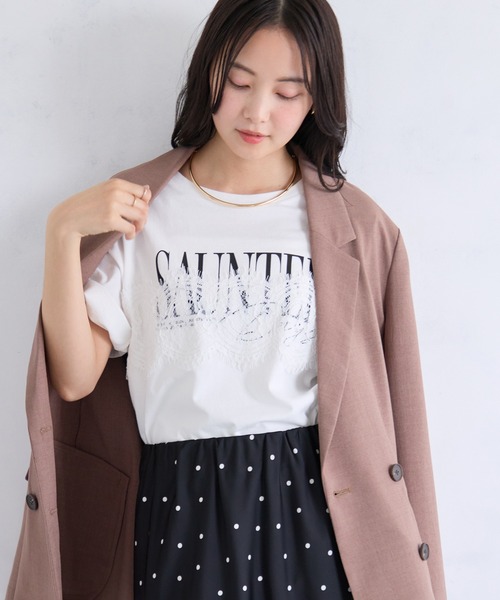 VIS（ビス）の「レースレイヤードロゴ半袖Tシャツ（Tシャツ/カットソー・レディース・ダークブラウン/サックスブルー/ホワイト・FREE）」の21枚目の写真