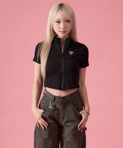 mindseeker girls(マインドシーカーガールズ)の「Side-stripe Zip-up Track Jacket / サイドストライプジップアップトラックジャケット(ポロシャツ・レディース・ホワイト/ブラック・FREE)」の10枚目の写真