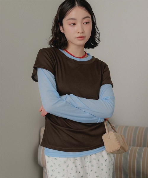 miette(ミエット)の「2枚セットレイヤードTシャツ(Tシャツ/カットソー・レディース・ブラウン/ブラック/チャコール・S/M/L)」の3枚目の写真