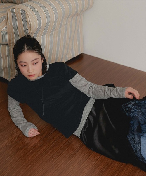 miette(ミエット)の「2枚セットレイヤードTシャツ(Tシャツ/カットソー・レディース・ブラウン/ブラック/チャコール・S/M/L)」の2枚目の写真