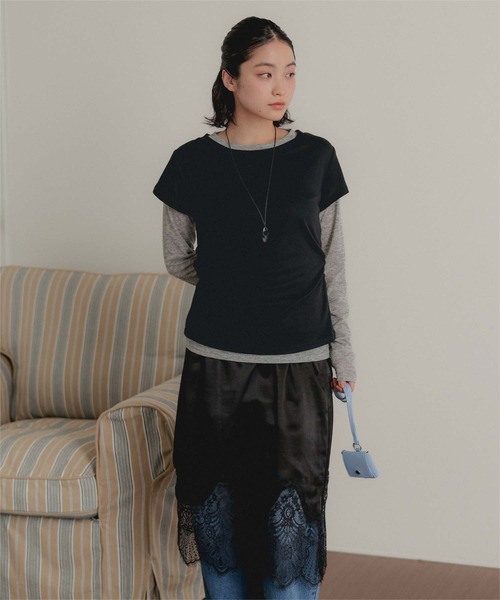 miette(ミエット)の「2枚セットレイヤードTシャツ(Tシャツ/カットソー・レディース・ブラウン/ブラック/チャコール・S/M/L)」の18枚目の写真