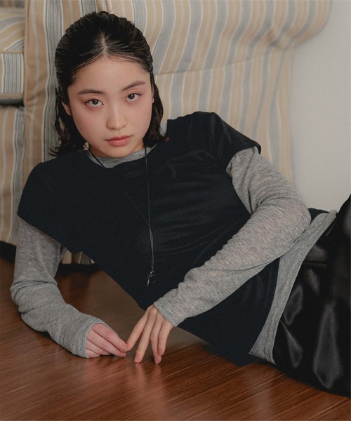 miette(ミエット)の「2枚セットレイヤードTシャツ(Tシャツ/カットソー・レディース・ブラウン/ブラック/チャコール・S/M/L)」の19枚目の写真