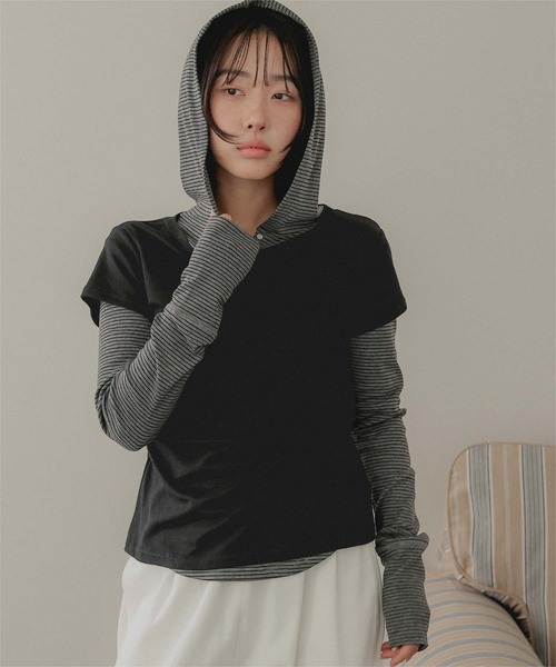 miette(ミエット)の「2枚セットレイヤードTシャツ(Tシャツ/カットソー・レディース・ブラウン/ブラック/チャコール・S/M/L)」の22枚目の写真