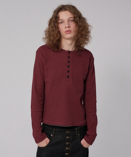 WISH FOR EVER(ウィッシュフォーエバー)の「CUT-OFF HENRY NECK THERMAL/カットオフヘンリーネックサーマル(Tシャツ/カットソー・メンズ・ホワイト/ボルドー/ブラック/ブラウン/グレー/ネイビー・LARGE/SMALL/MEDIUM)」の6枚目の写真