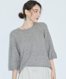 \洗濯OK/ヤク風ニット5分袖プルオーバー