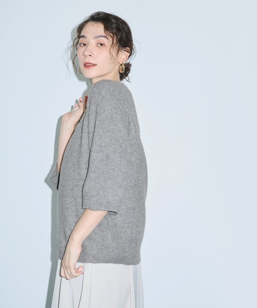 coca（coca）（コカ）の「＼洗濯OK／ヤク風ニット5分袖プルオーバー（ニット/セーター・レディース・ライトベージュ/グレー・L/S/M）」の9枚目の写真