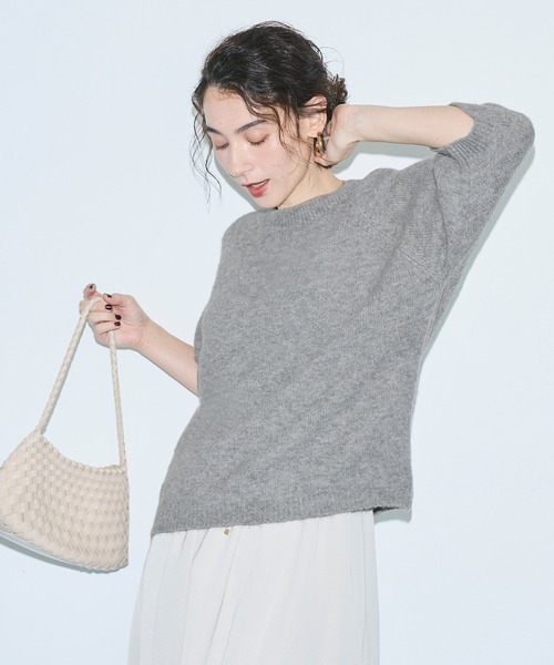 coca（coca）（コカ）の「＼洗濯OK／ヤク風ニット5分袖プルオーバー（ニット/セーター・レディース・ライトベージュ/グレー・L/S/M）」の10枚目の写真