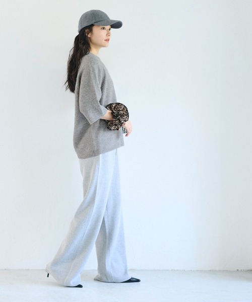 coca（coca）（コカ）の「＼洗濯OK／ヤク風ニット5分袖プルオーバー（ニット/セーター・レディース・ライトベージュ/グレー・L/S/M）」の11枚目の写真