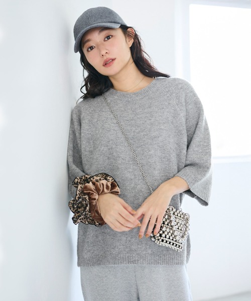 coca（coca）（コカ）の「＼洗濯OK／ヤク風ニット5分袖プルオーバー（ニット/セーター・レディース・ライトベージュ/グレー・L/S/M）」の12枚目の写真