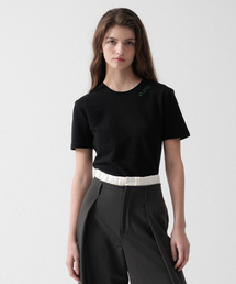Logo Needlework Slim Crop T-shirt (Black)