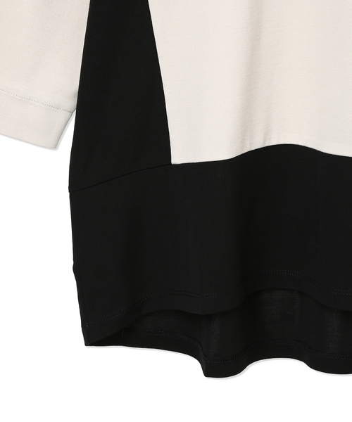 A/C DESIGN BY ALPHA CUBIC(エーシーデザインバイアルファキュービック)の「カラーブロッキング7分袖カットプルオーバー(Tシャツ/カットソー・レディース・ベージュ/チャコールグレー・M/L)」の6枚目の写真