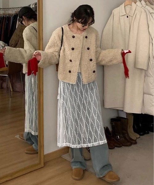kirakiraShop(キラキラショップ)の「ウエストのリボンでサイズ感を調節できる♪チュール レース シアー スカート(スカート・レディース・ブラック/アイボリー・FREE)」の11枚目の写真